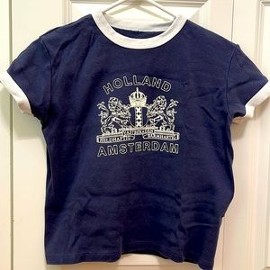 Brandy Melville Navy and White Short Sleeve Tee